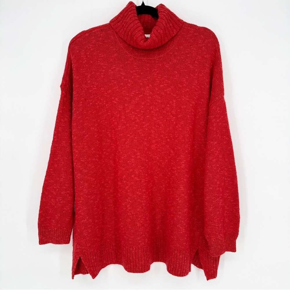J. Jill Tomato Red Cotton Blend Cowl Neck Oversized Sweater Size Small